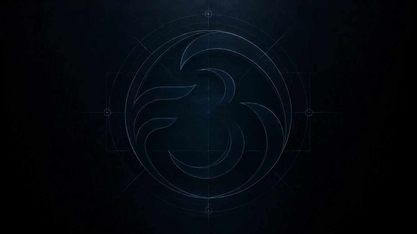 F3D logo drawn in blue architectural construction lines.